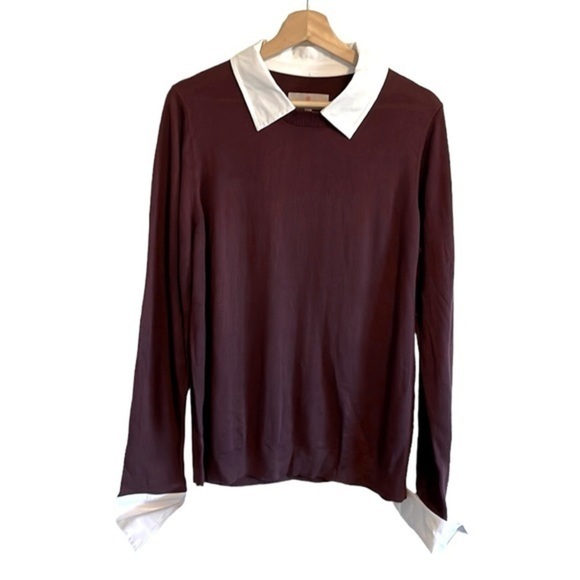 Laurie Felt Layered Sweater Women’s Size Medium Long‎ Sleeve Preppy Burgundy - Picture 1 of 8